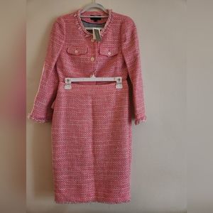 Jcrew co-ord set Peplum Lady Jacket sz 2 & skirt sz 4 Neon Fuchsia Tweed new